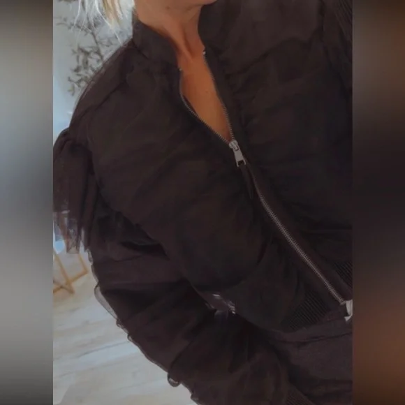 Anthropologie Black Appliqué Bomber Jacket - Picture 6 of 9